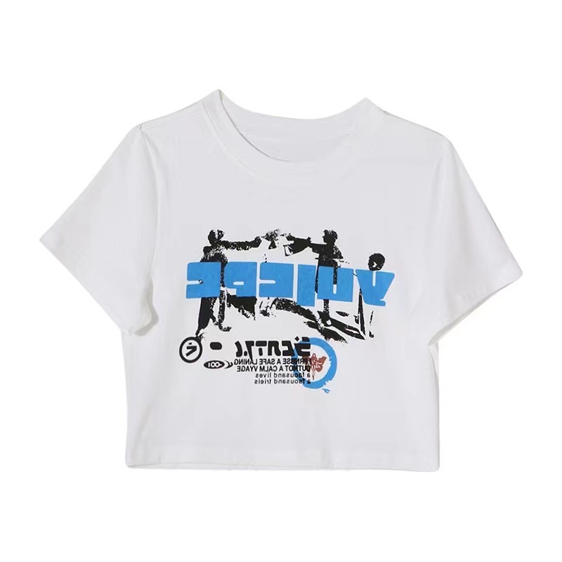 Áo Thun Tay Ngắn Phong Cách retro Kiểu Mỹ Thời Trang Mùa Hè Cho Nữ Áo Thun Croptop Cổ Tròn In Chữ Dáng Ôm Thời Trang Cho Nữ
