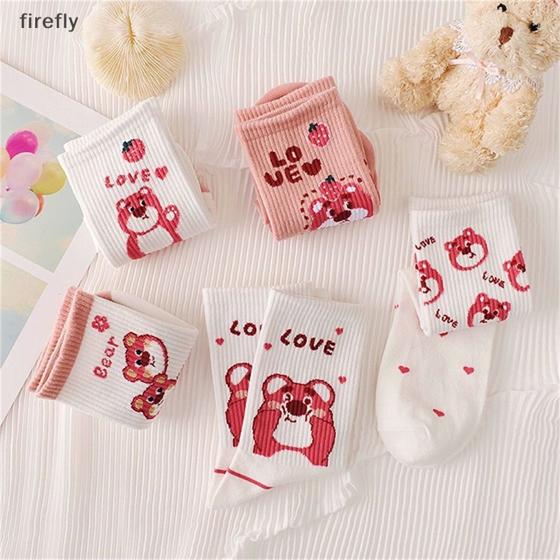 [firefly] Vớ Ống Lửng Họa Tiết Gấu Dâu Tây Hoạt Hình Phong Cách Hàn Quốc Hợp Thời