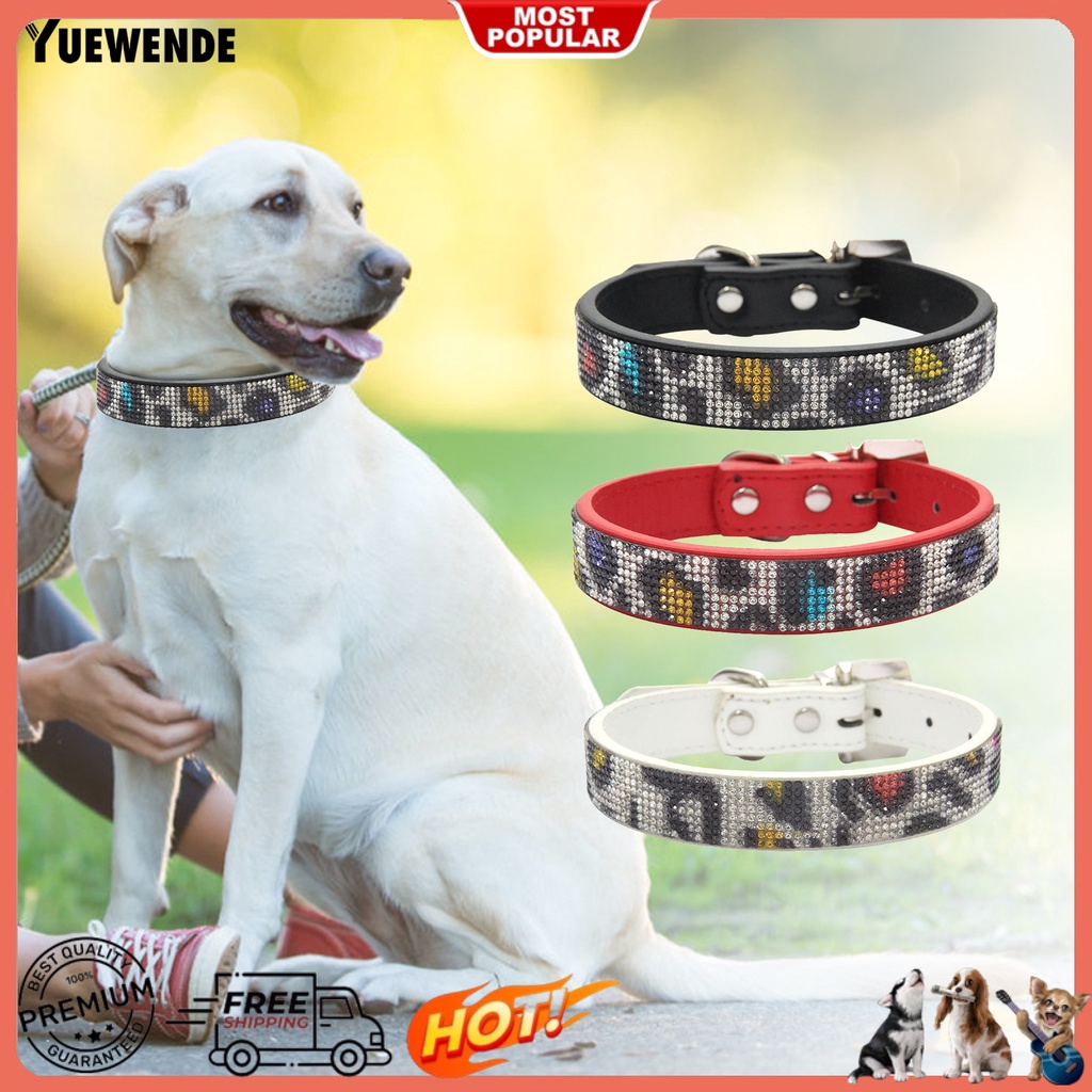 Vòng Cổ Giả Da Dắt Thú Cưng Đi Dạo Chống Lạc Đính Đá Lấp Lánh Dễ Điều Chỉnh Kích Thước