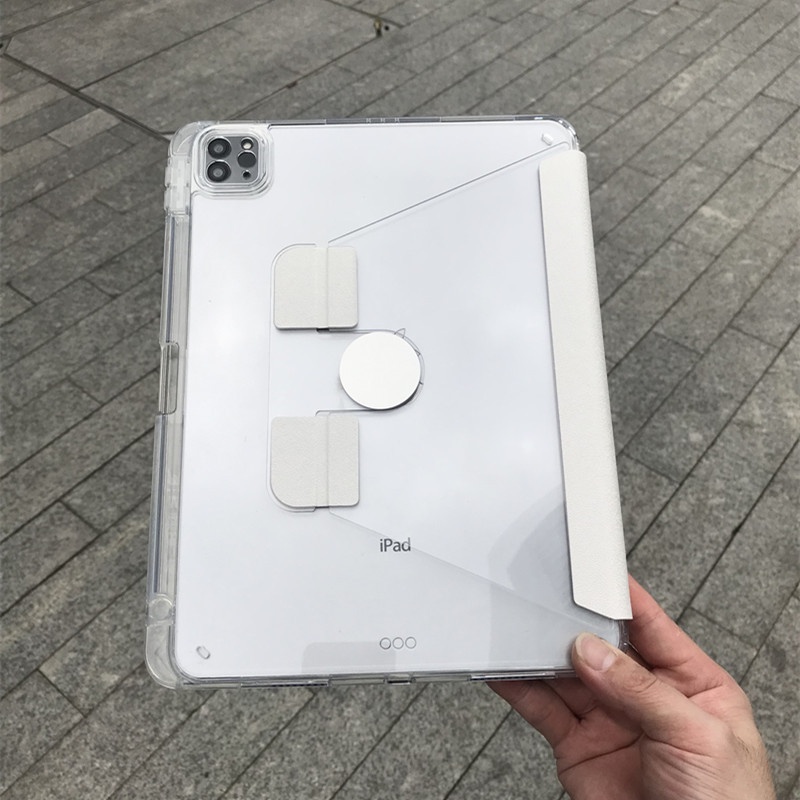 Ốp Máy Tính Bảng Bằng Acrylic Trong Suốt Có Giá Đỡ Xoay + Ngăn Đựng Bút Cho iPad 10th 10.9 inch Pro 11 12.9 10.5 10.2 9.7 inch Air 4 5