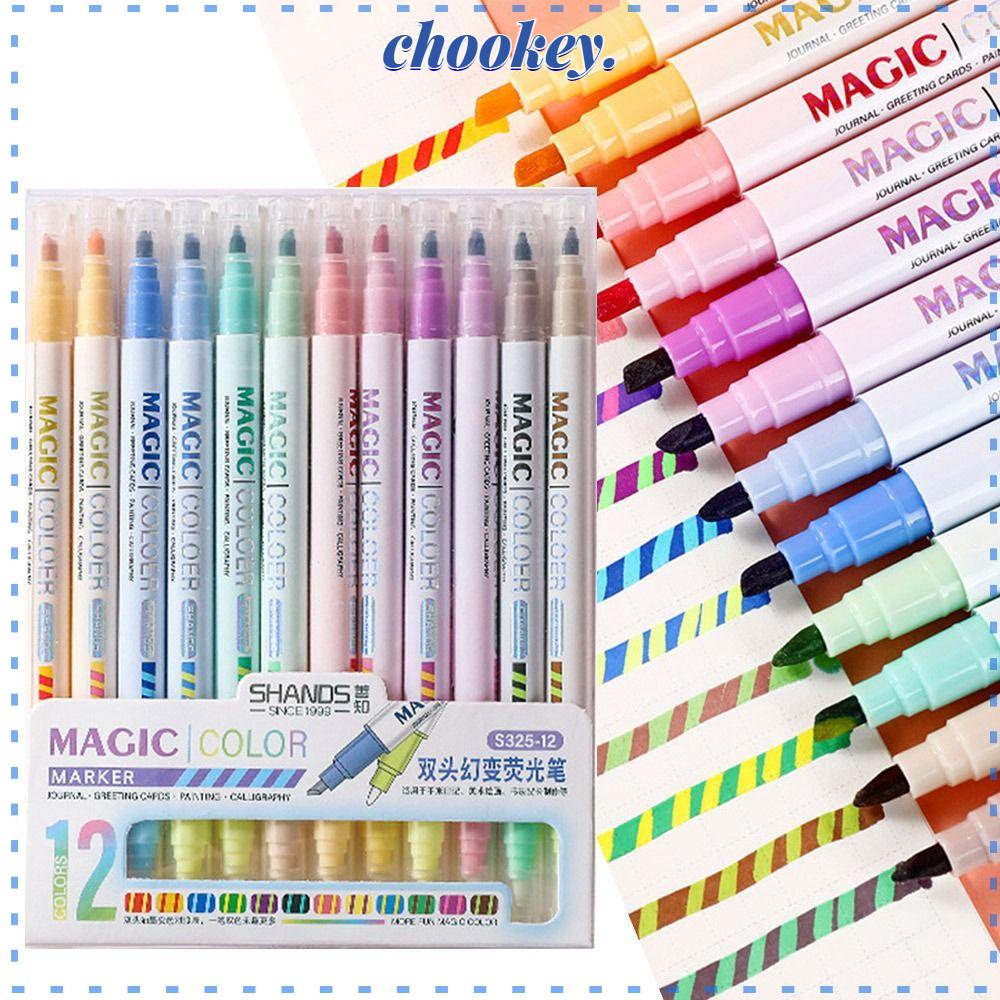 CHOOKEY Bộ 6 / 12 Bút Đánh Dấu Hai Đầu Có Thể Thay Đổi Màu Sắc