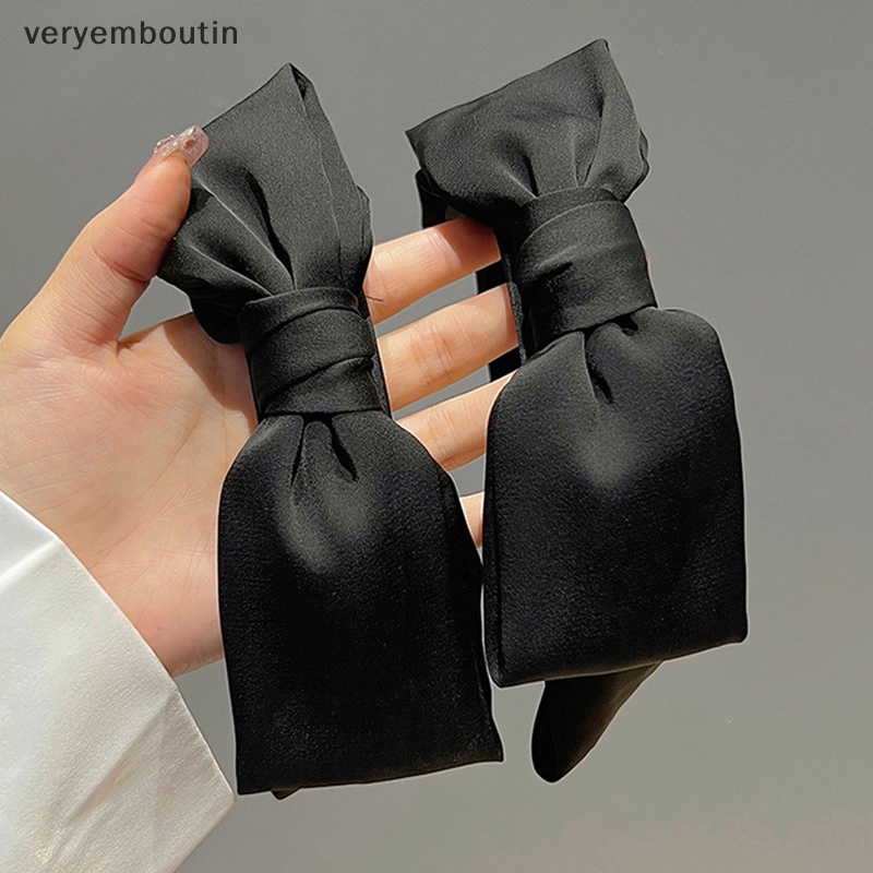 Băng Đô Cài Tóc Đính Nơ To Màu Trơn Chống Trượt Thời Trang Cho Nữ