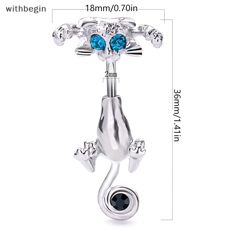 Khuyên Rốn Hình Mèo Bằng Thép Không Gỉ Đính Đá Chất Lượng Cao Quyến Rũ Cho Nữ