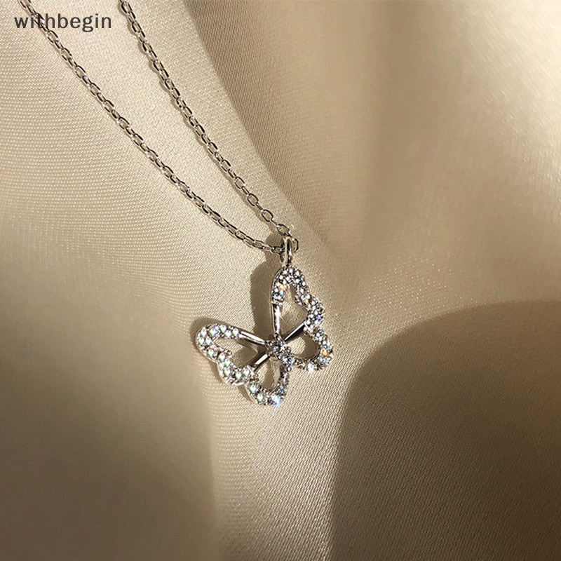 Vòng cổ Bạc Mặt Hình Bướm Rỗng Đính Đá Zircon Lấp Lánh Thời Trang Cho Nữ