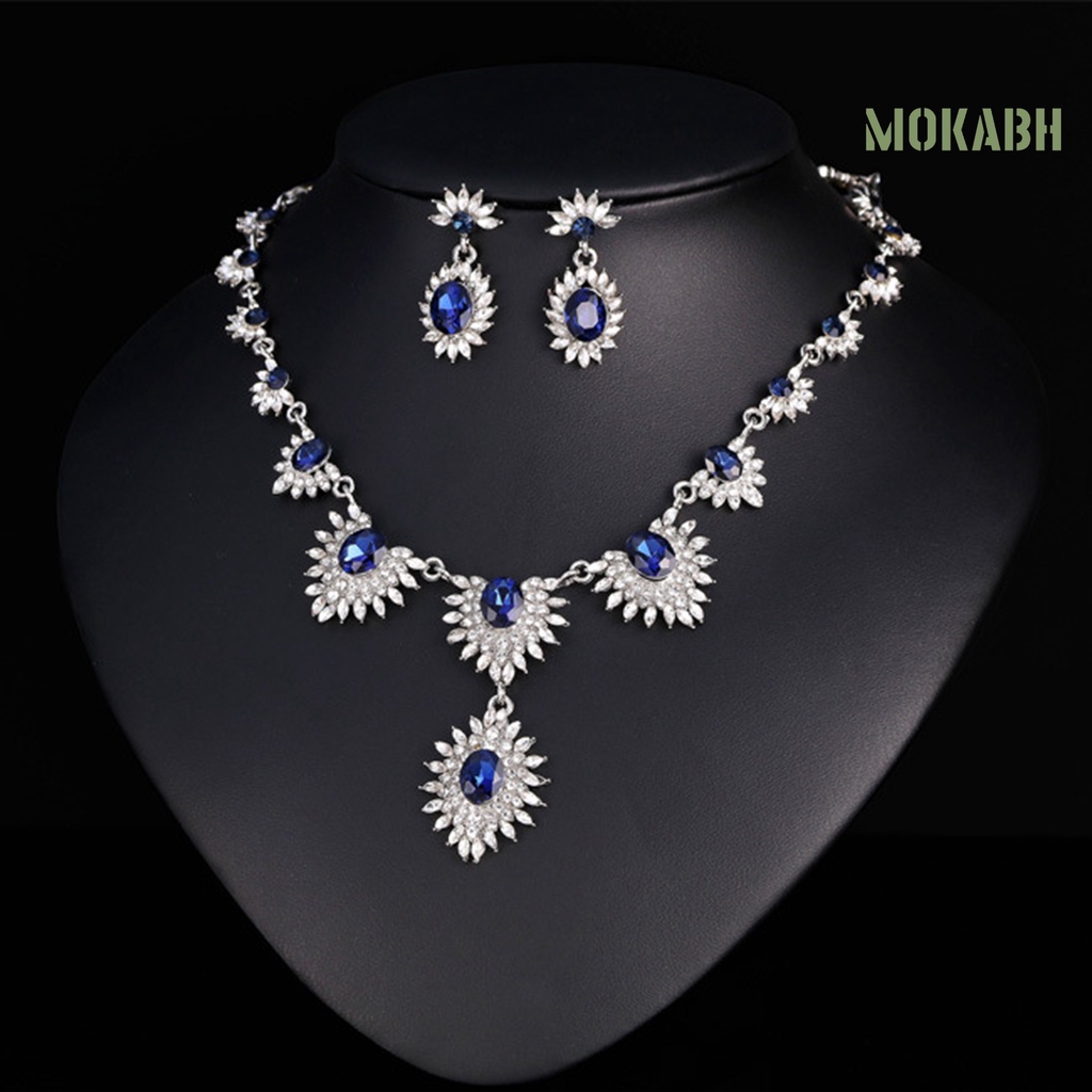 1 Bộ Vòng cổ Và Bông Tai Hình Hoa Hướng Dương Đính Pha Lê Giả Lấp Lánh Thời Trang Cho Cô Dâu
