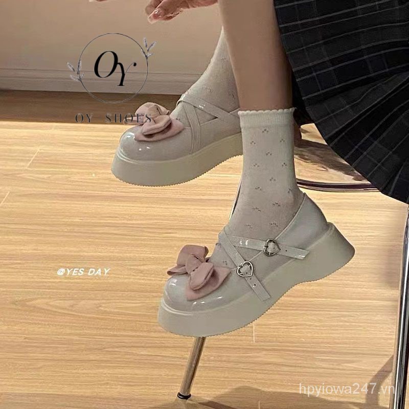 Giày Búp Bê Da Đế Dày Đính Nơ Xinh Xắn Thời Trang Hè 2023 Phong Cách Nhật Bản Cho Nữ