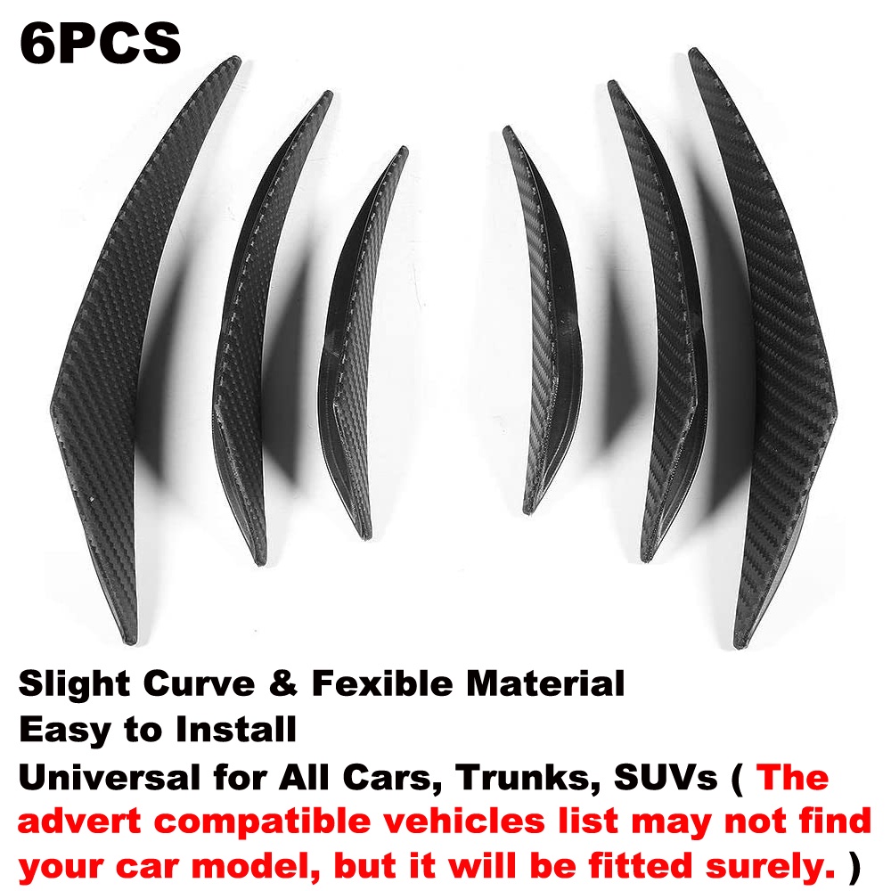 Set 6 Miếng Dán Trang Trí Cản Trước Xe Hơi Bằng Cao Su Màu Đen Họa Tiết Sợi Carbon