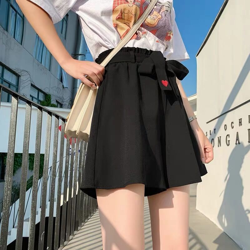 Quần short nữ quần ngắn lưng cao Bigsize quần đùi cạp cao ống rộng suông Họa tiết thêu đen mùa hè Phong cách Hàn Quốc Thời Trang đẹp