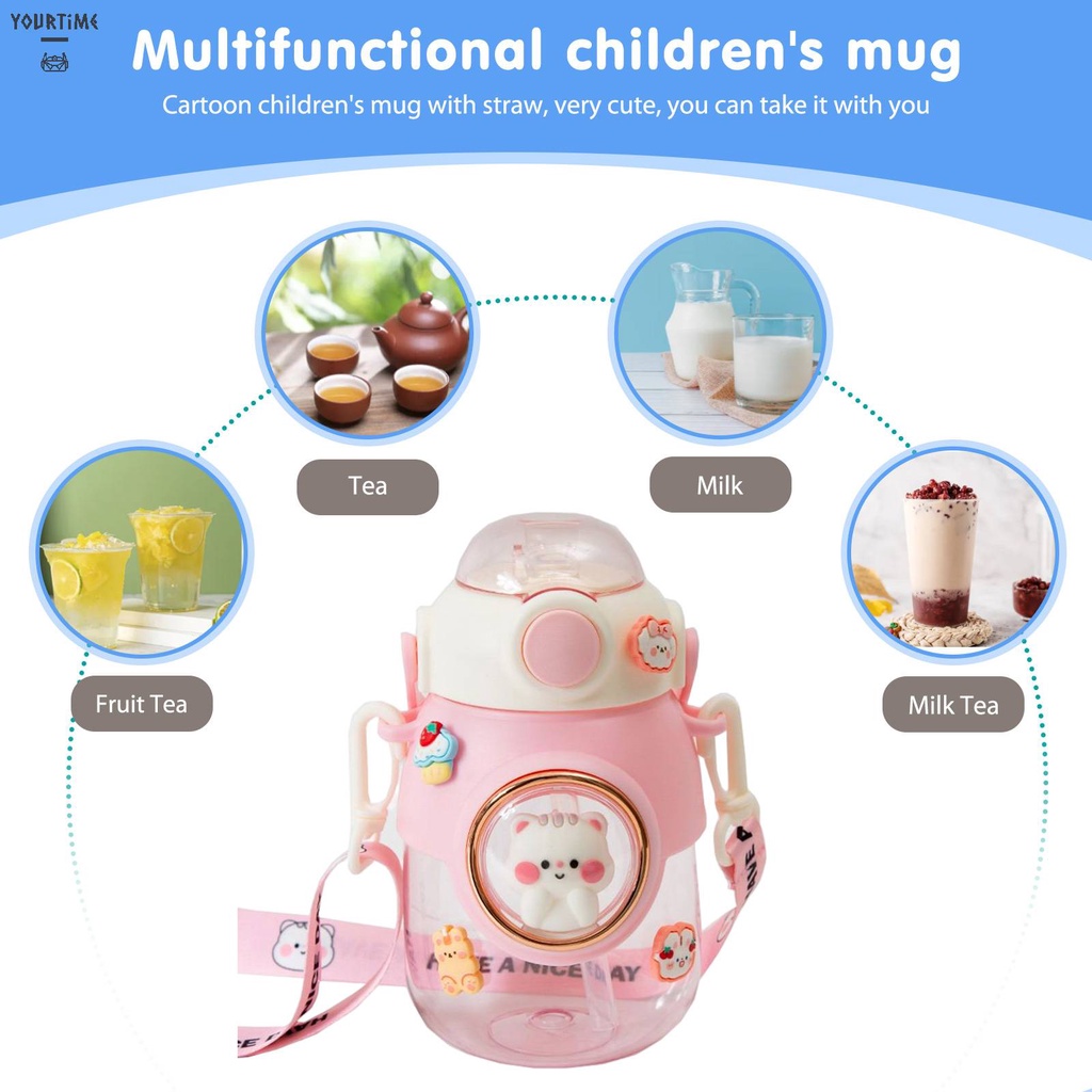 Bình Nước Thể Thao 820ml Hình Viên Thuốc Có Ống Hút Và Dây Đeo Vai Cho Bé