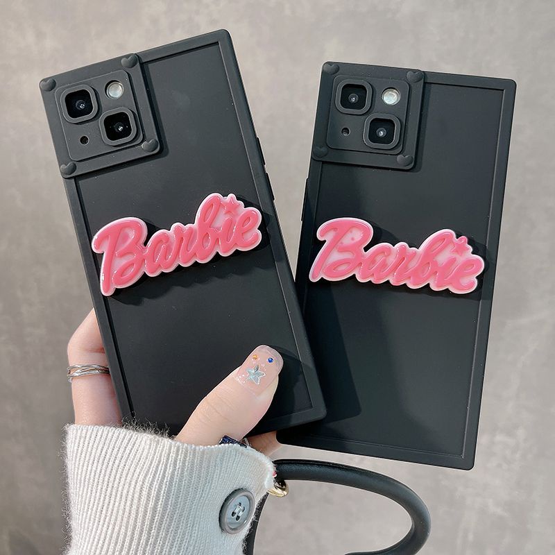 Ốp Điện Thoại Silicon Hình Vuông In Chữ Barbie Màu Hồng Phong Cách Hàn Quốc Cho Iphone12 11 / 14pro 13 13