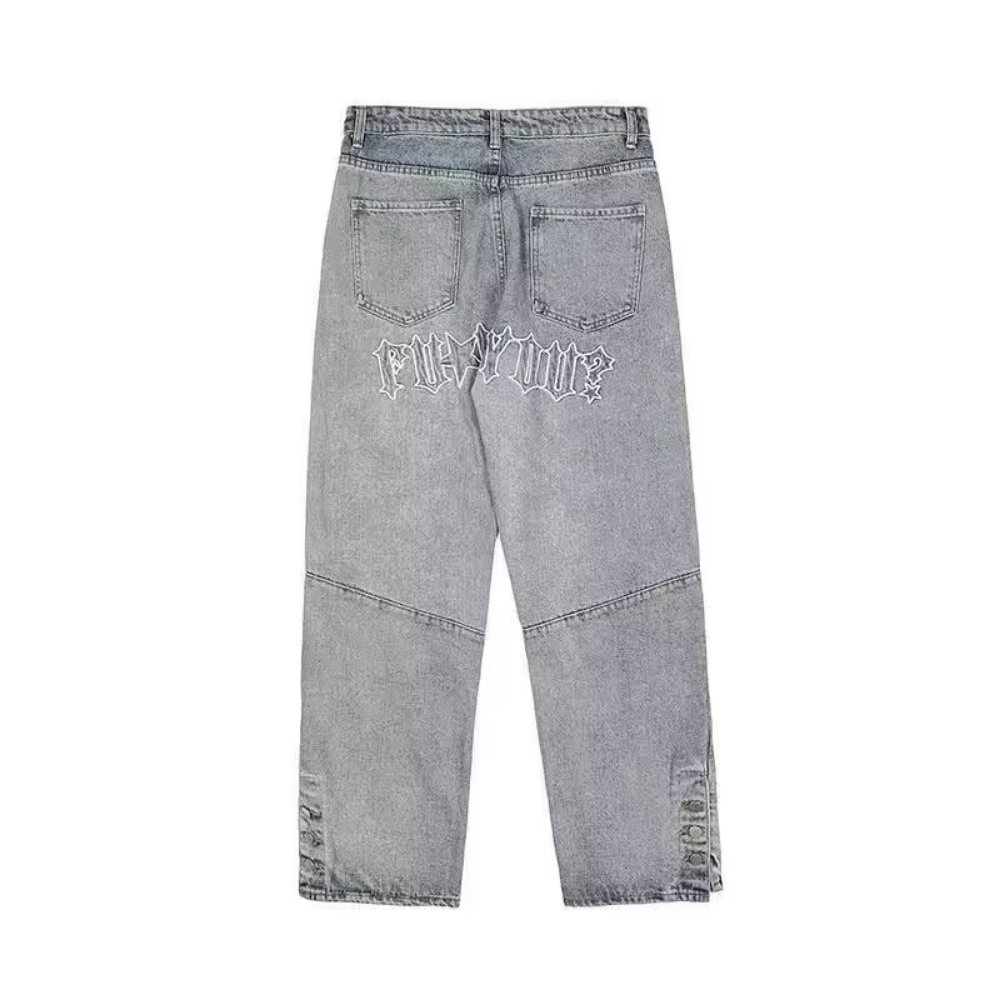 Quần Denim Ống Rộng Thêu Họa Tiết Phong Cách hiphop Đường Phố Mỹ