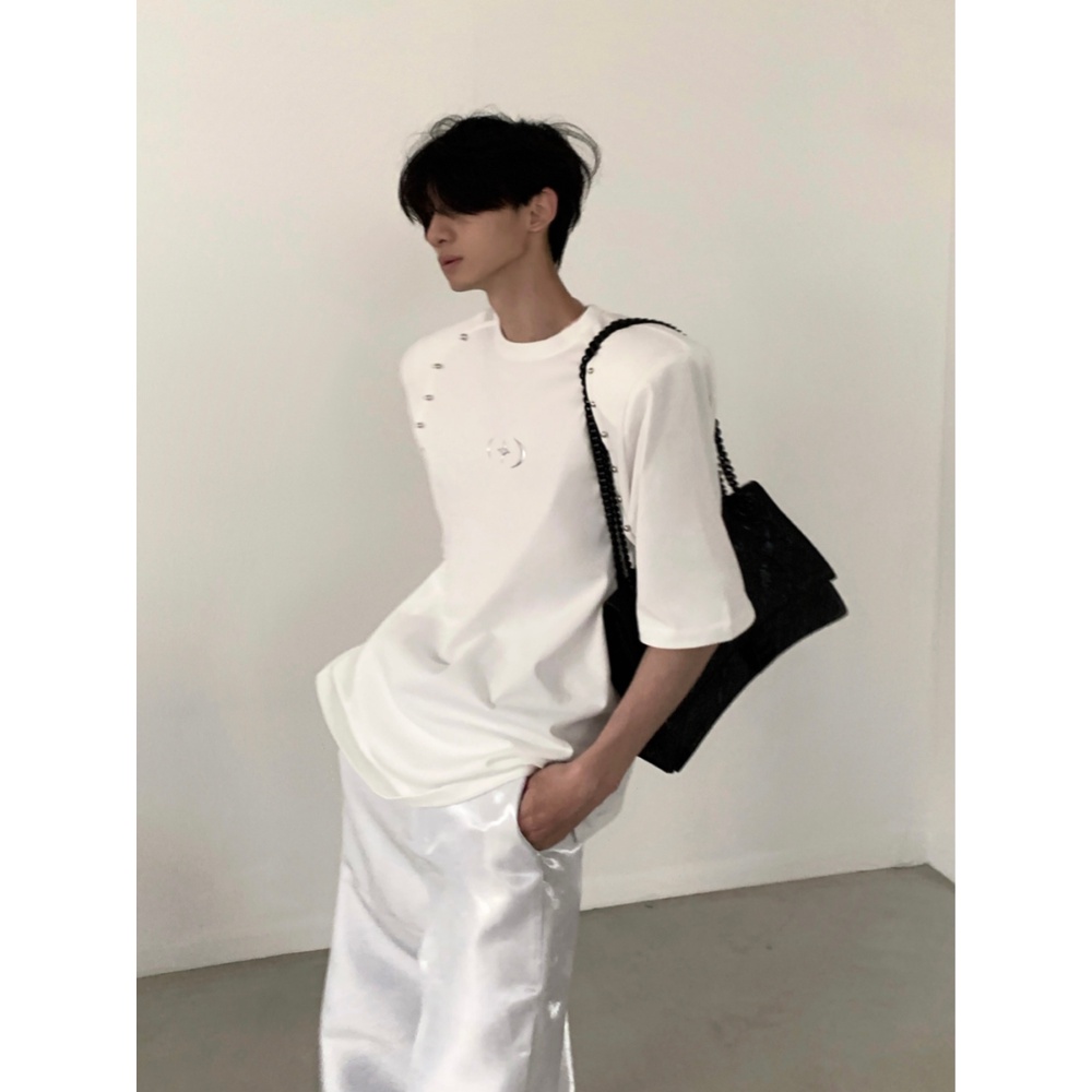 Akiyama Style / Niche Áo Thun Nam Tay Ngắn Đính Đinh Tán Kim Loại Cao Cấp Thời Trang Mùa Hè