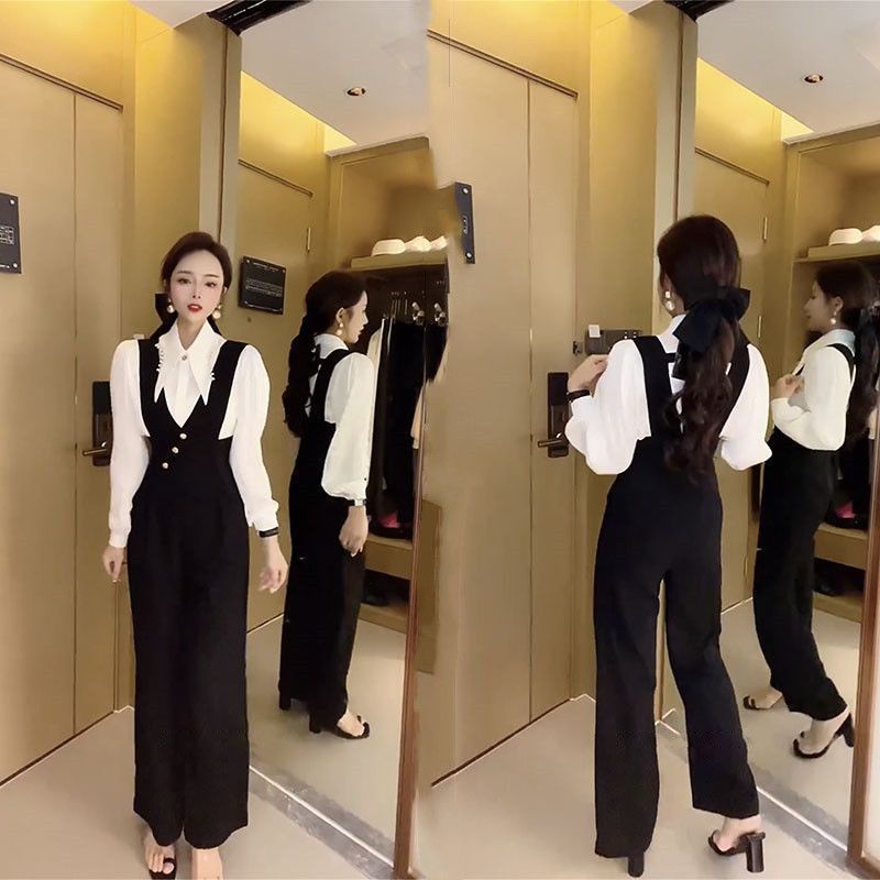 Set Áo Sơ Mi Dài Tay Và Quần Yếm Thời Trang Dành Cho Nữ