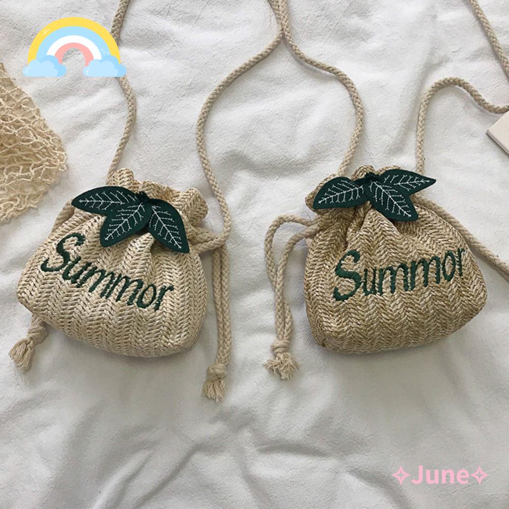 JUNE Túi Cói Dây Rút Thời Trang Mùa Hè Xinh Xắn