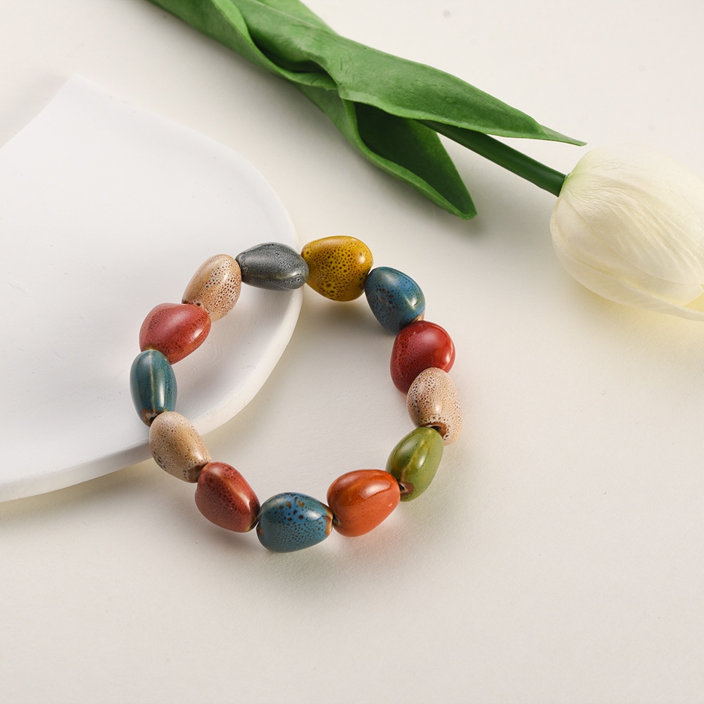 Vòng Tay Dây Thun Co Giãn Xâu Hạt Gốm Sứ Nhiều Màu Phong Cách Bohemian Cho Nữ