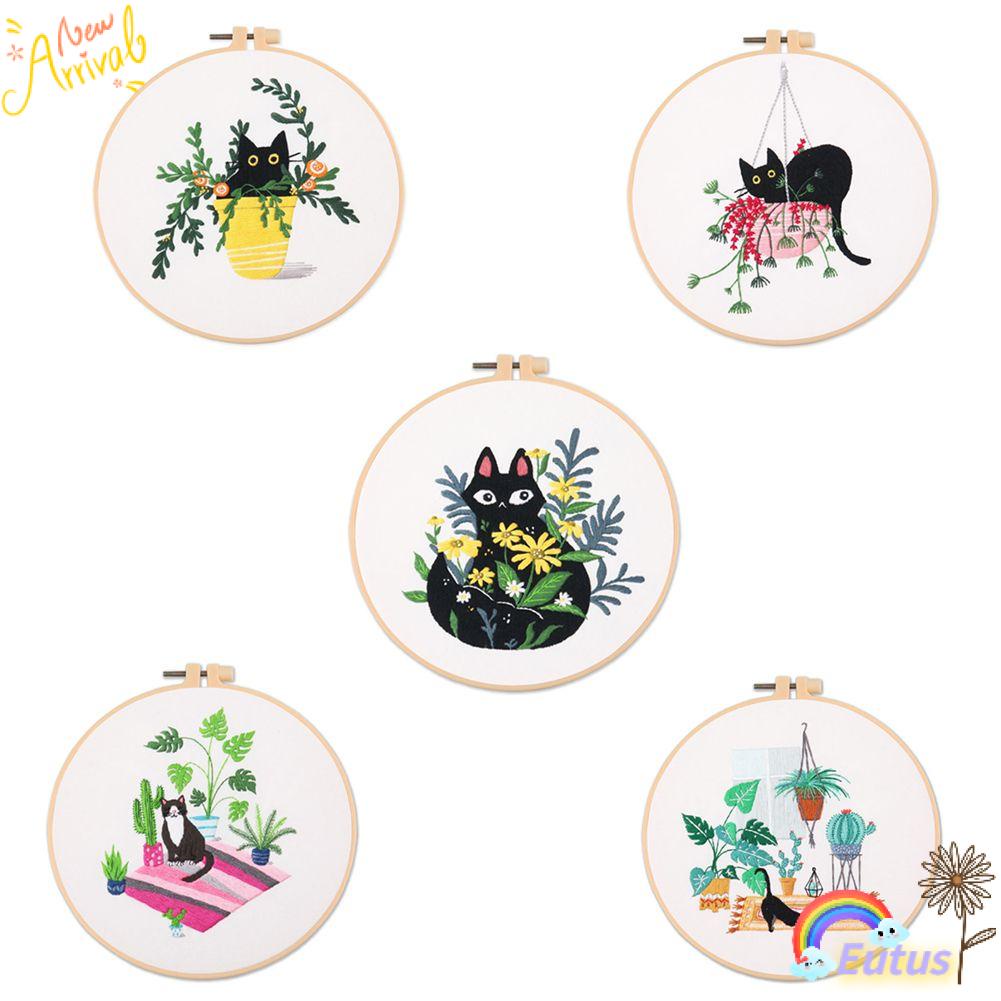 Bộ Kim Thêu Thủ Công Hình Mèo Đen Tròn Dành Cho Người Mới Bắt Đầu