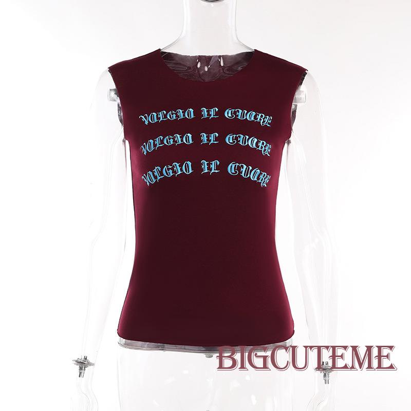 [] Áo Tank Top Không Tay Cổ Thuyền In Chữ Phong Cách Retro Cho Nữ