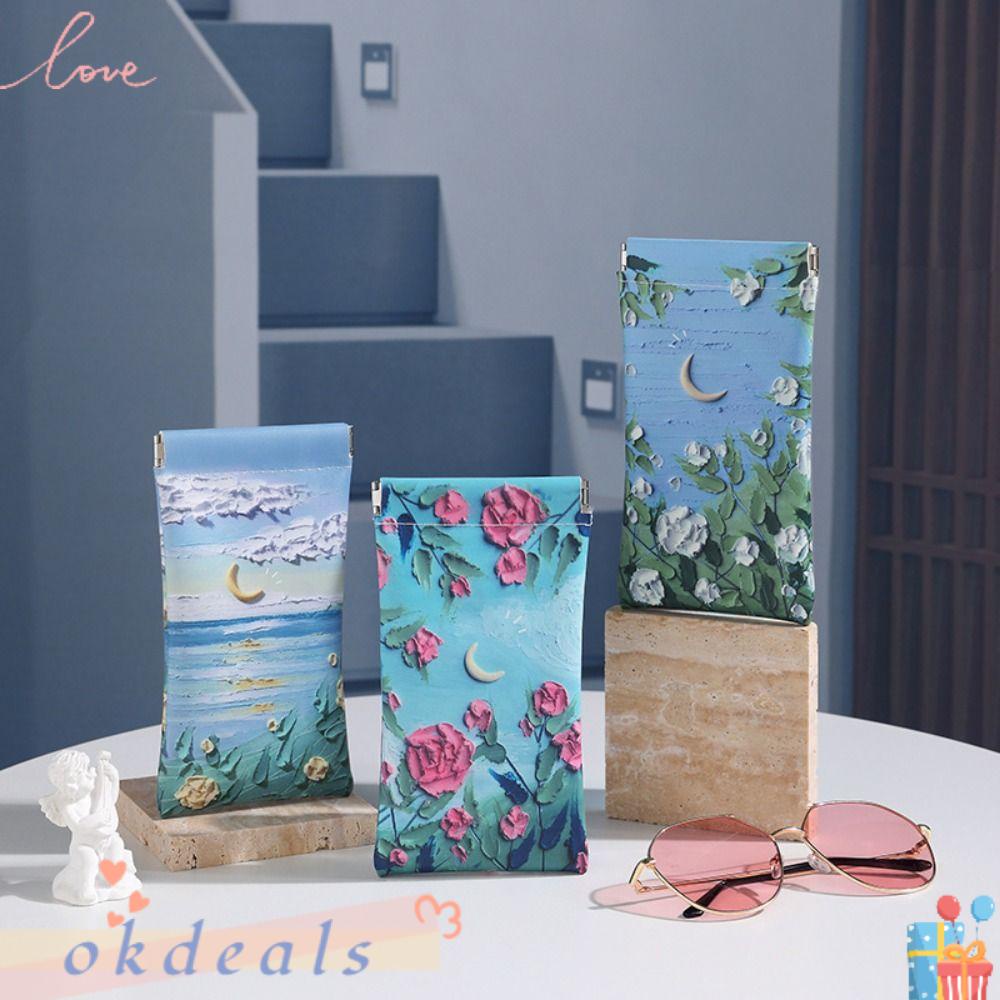 Túi Da PU Họa Tiết Hoa Dùng Đựng Mắt Kính Tiện Dụng