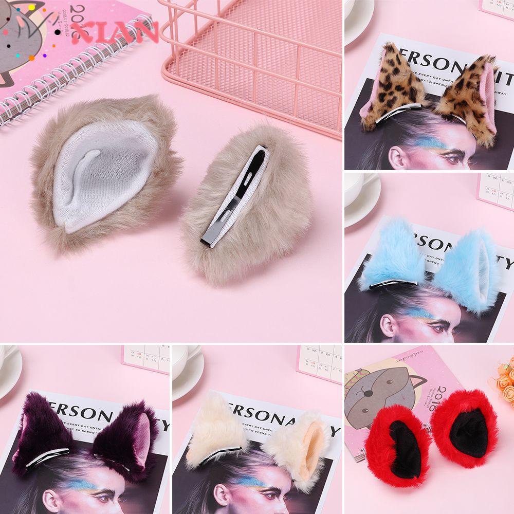 1 Cặp Kẹp Tóc Tai Mèo Phối Lông Thời Trang Dự Tiệc Ban Đêm