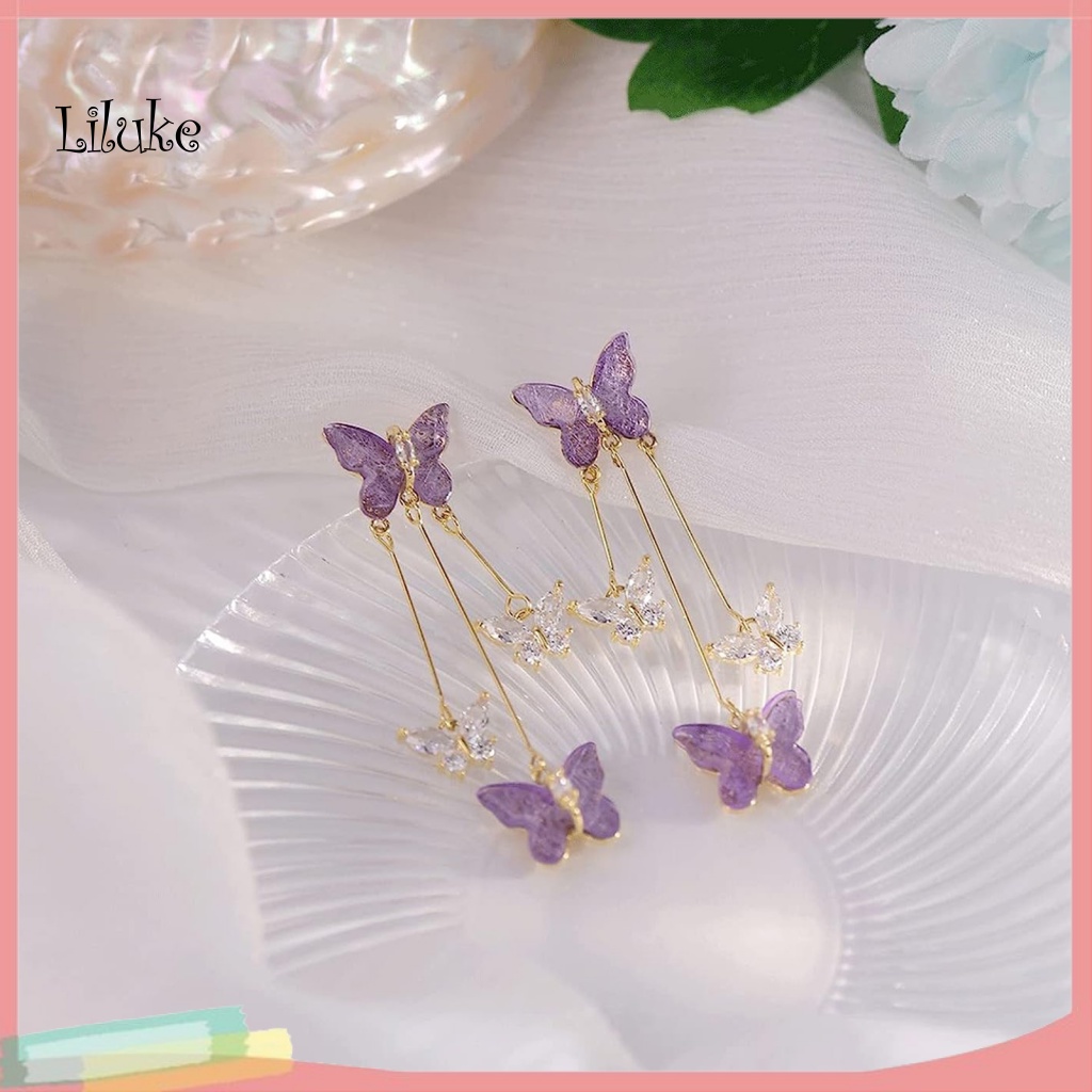 1 Đôi Bông Tai Dáng Dài Hình Bướm Đính Đá Sang Trọng Cho Nữ