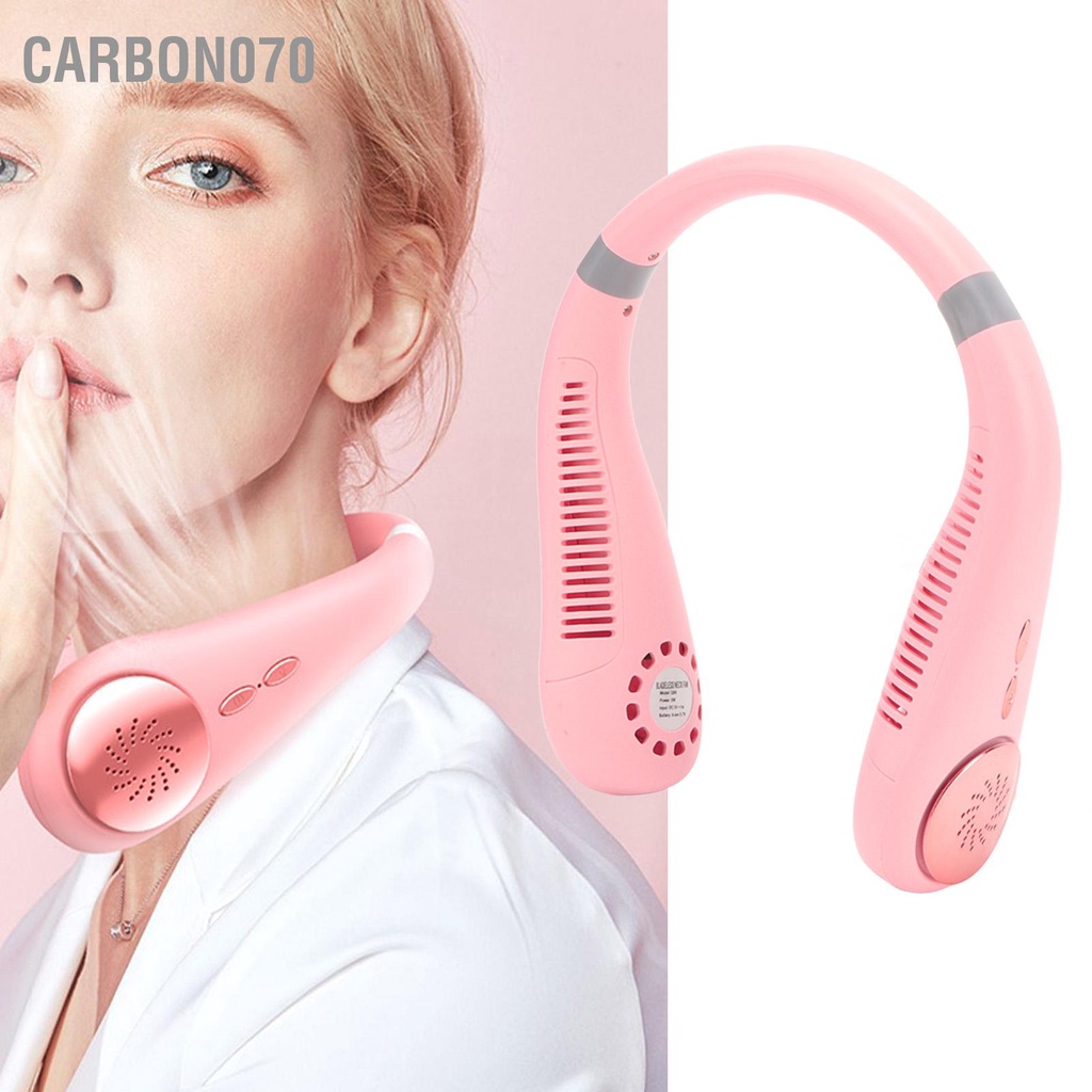 Carbon070 Quạt di động cổ không cánh USB thể thao có sạc lại với đèn LED xung quanh màu hồng nhạt
