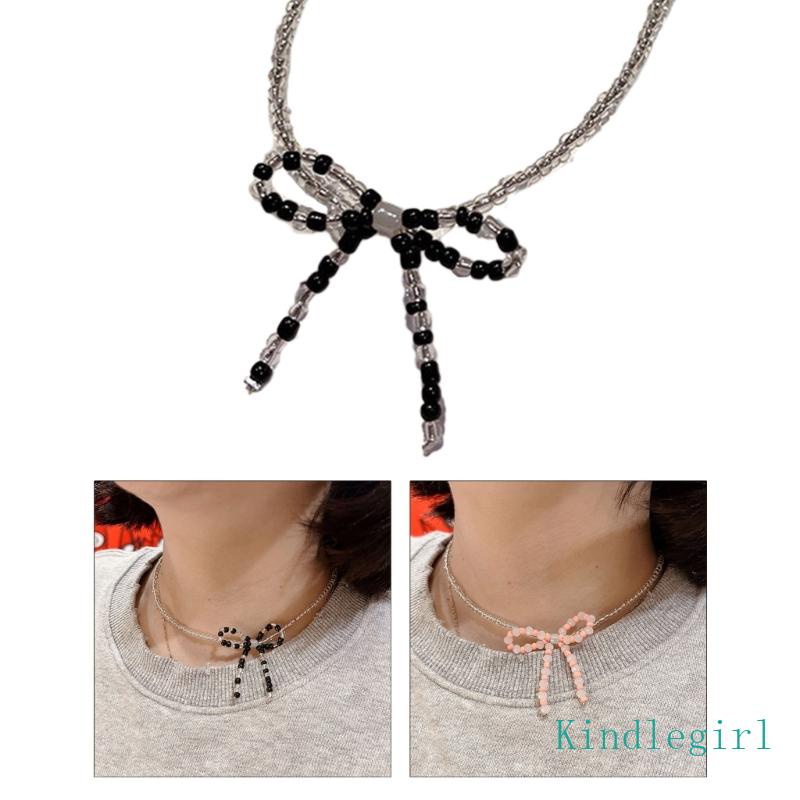 Vòng cổ Hạt Nhựa Resin Ngắn Mặt Nơ Màu Sắc Retro Thời Trang Mùa Hè