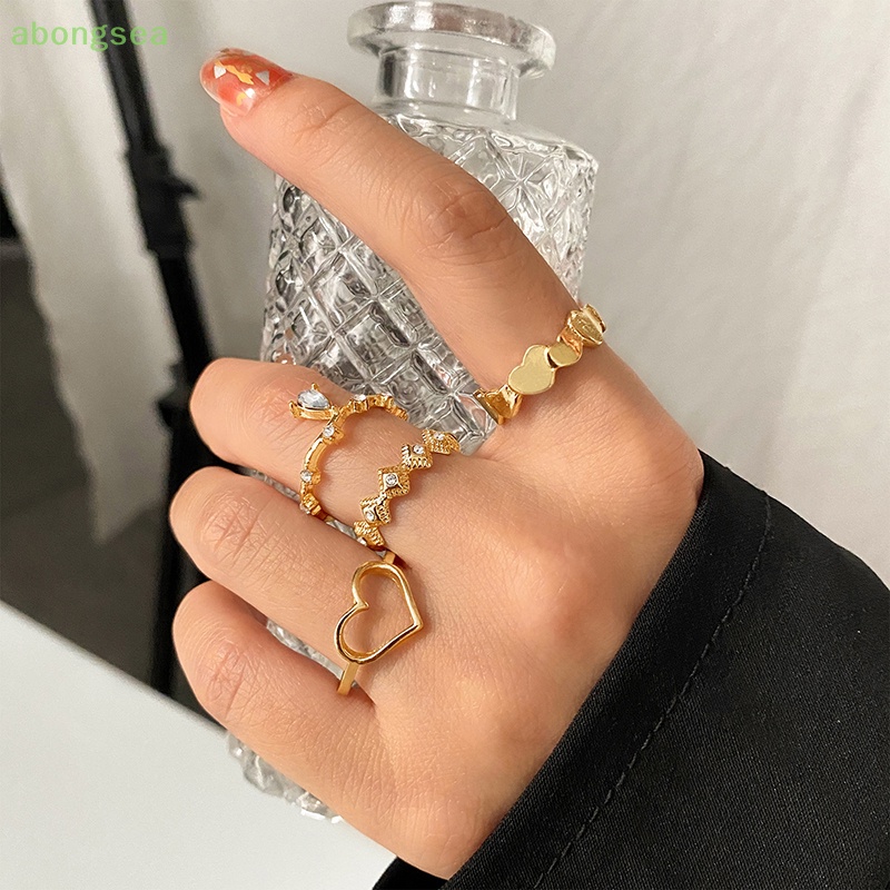 Bộ 4 Nhẫn Thời Trang Hàn Quốc Bongsea Hình Học Đính Đá Cho Nữ