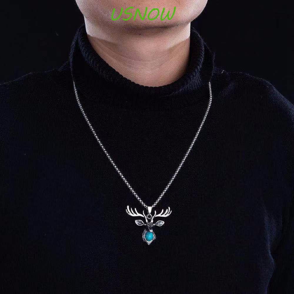 Vòng cổ Thép Titan Mặt Hình Đầu Hươu Sáng Tạo Phong Cách Hàn Quốc Cho Nam