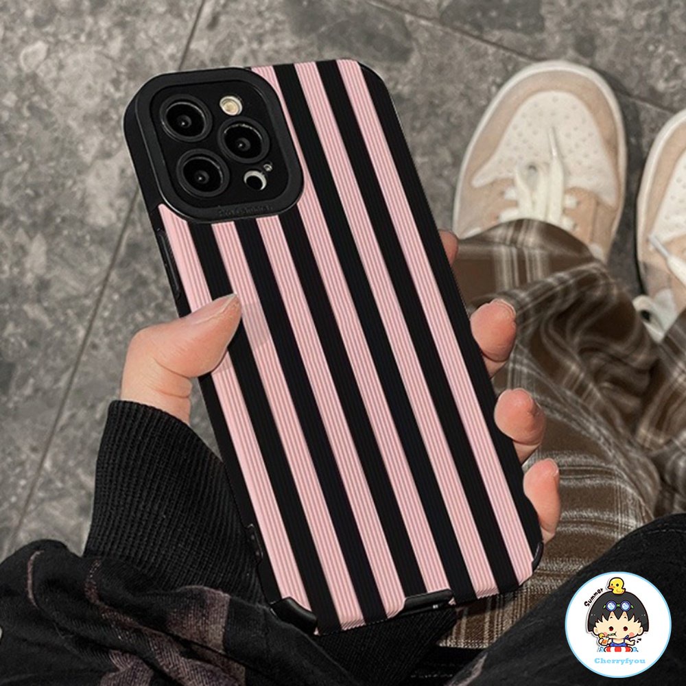 Ốp Điện Thoại TPU Họa Tiết Kẻ Sọc Màu Hồng Thời Trang Chống Trượt Cho IPhone 11 14 13 12 Pro Max X XR 8 7 Plus SE