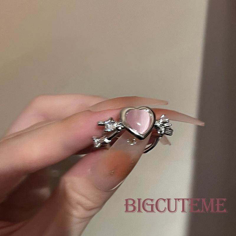 Nhẫn Đính Hôn Hình Trái Tim Đính Đá Pha Lê Màu Hồng Có Thể Điều Chỉnh Thời Trang Cho Nữ