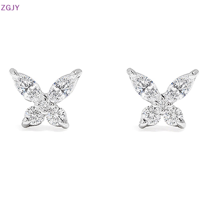 1 Đôi Bông Tai Bạc Hình Bướm Đính Đá Zircon Đơn Giản Dành Cho Nữ Mới