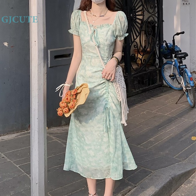 Đầm Midi Màu Nhuộm Tay Ngắn Thanh Lịch Thời Trang Mùa Hè Cho Nữ