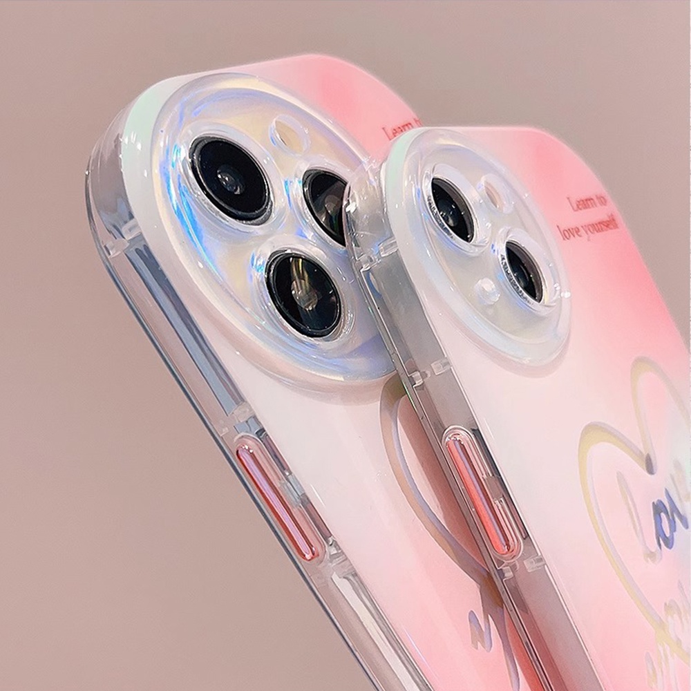 Ốp Điện Thoại TPU Mềm Màu Laser Bảo Vệ Ống Kính Họa Tiết Trái Tim Cho IPhone 11 12 13 14 Pro Max