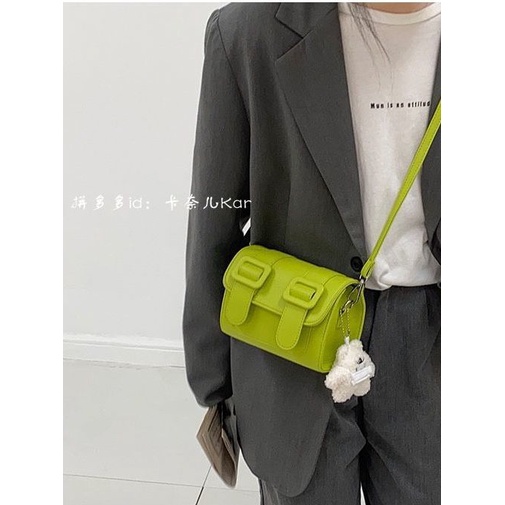 Cao Cấp Túi Đeo Chéo Vai Hình Vuông Nhỏ Màu Đỏ Hồng Kèm Mặt Nạ Gấu Thái Lan Thời Trang Cho Nữ