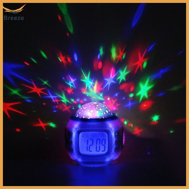 Đồng Hồ Báo Thức Tích Hợp Lịch Và Đèn Led Chiếu Hình Bầu Trời Sao 2 inch Có Nhạc Cho Bé