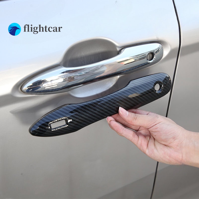 Bộ 4 Miếng Dán ABS Mạ Chrome In Họa Tiết Sợi Carbon Trang Trí Tay Nắm Cửa Xe Hơi Toyota Prius Corolla Cross Altis Camry