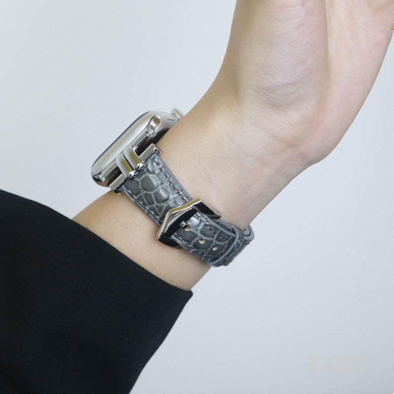 Dây Đeo Bằng Da Cá Sấu Khóa Chữ I Cho Apple Watch Series 8 7 SE 6 5 4 3 S8 Ultra 49mm 45mm 44mm 41mm 40mm