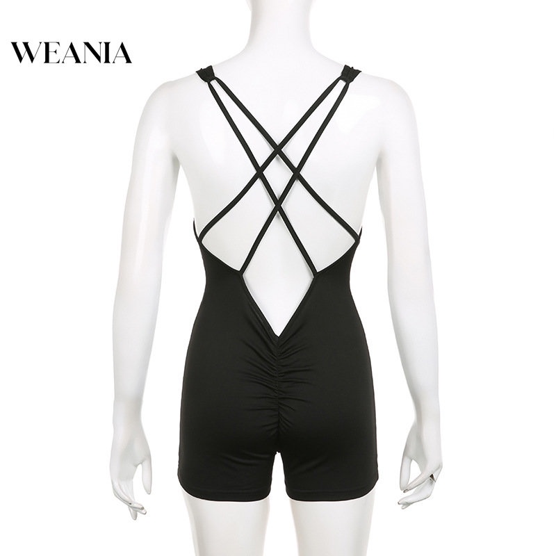 Áo liền quần Cổ Chữ V Xếp Ly In Chữ Quyến Rũ Thời Trang Cho Nữ