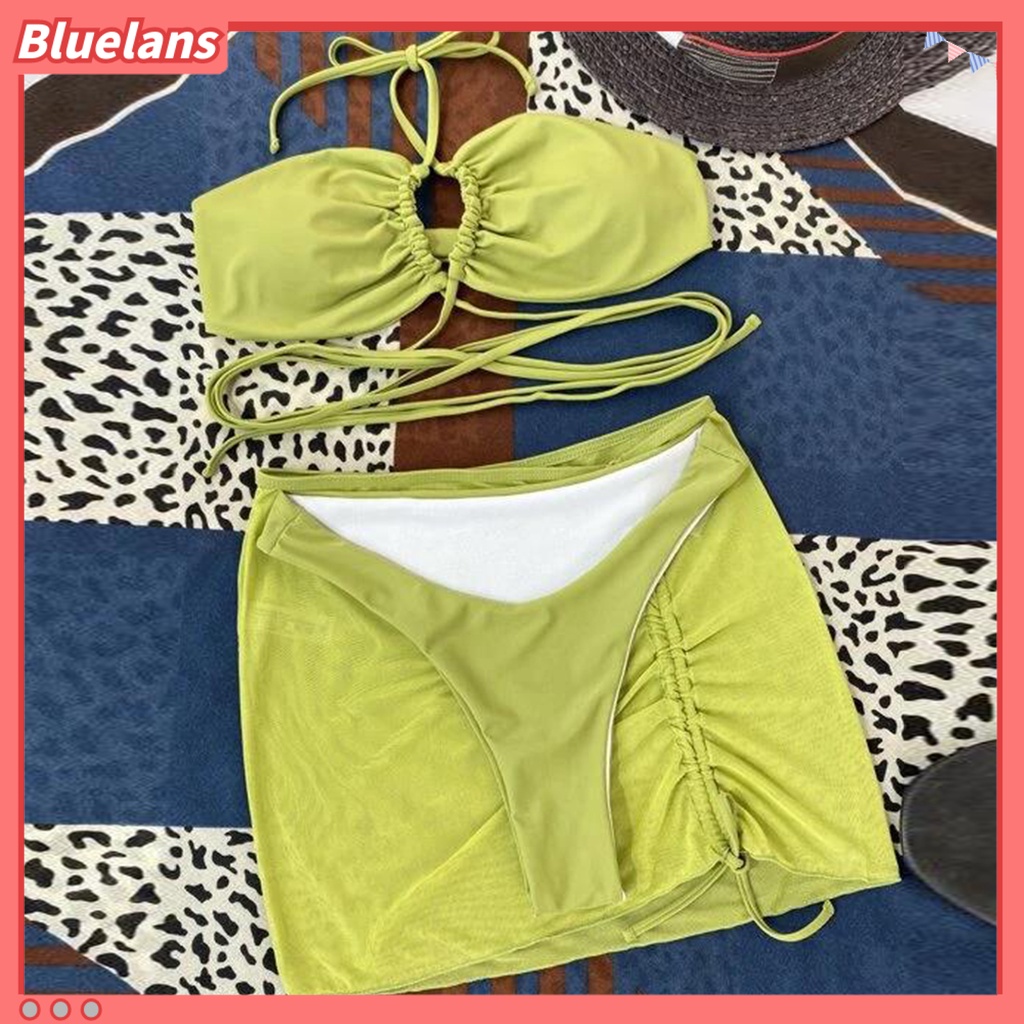 Bộ Bikini 3 Mảnh Dây Rút Màu Sắc Thời Trang Cho Nữ