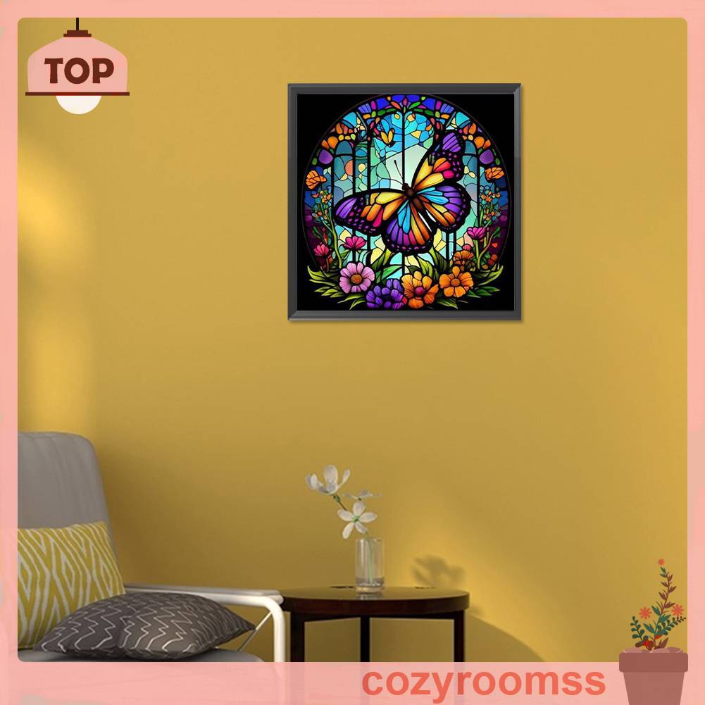 Tranh Đính Đá Kim Cương Toàn Bộ 5D DIY Hình Vẽ Bướm Bằng Kính