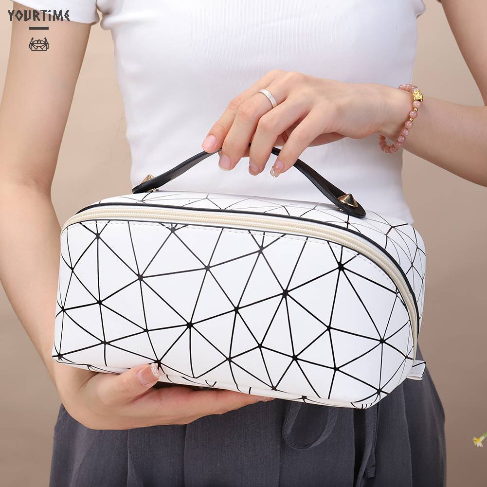 Túi Da PU Đựng Mỹ Phẩm Đa Năng Họa Tiết Lưới Hình Thoi