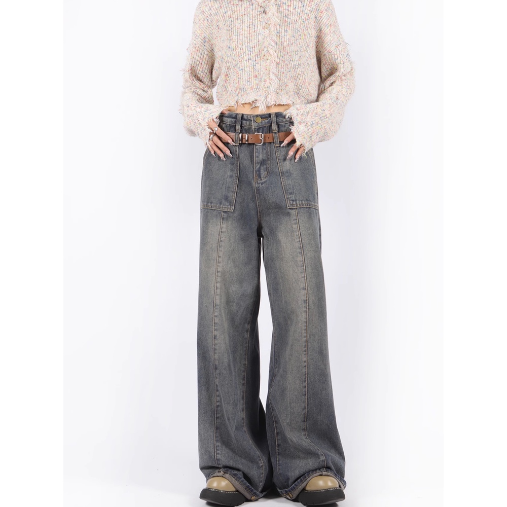 Biggold Quần Jean Ống Rộng Thẳng Đứng Thời Trang Xuân Thu Phong Cách Retro Mỹ Cho Nữ