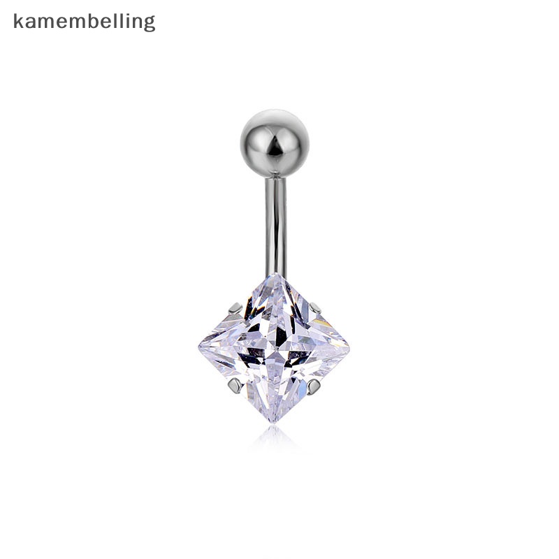 Kamembelling Khuyên Rốn Đính Đá Zircon Vuông Tròn Bằng Thép Không Gỉ Trang Sức Múa Bụng Cổ Điển