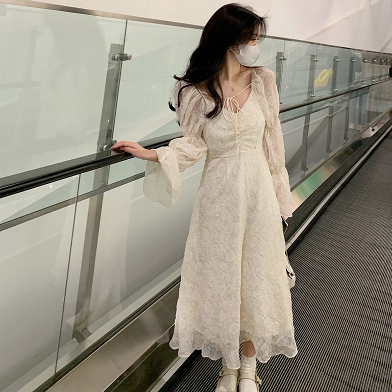 Đầm Dài Tay Ôm Eo Phong Cách Pháp Thời Trang Cho Nữ
