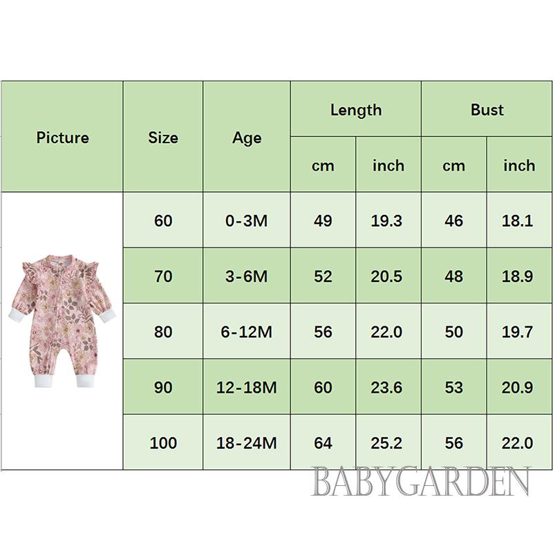 Bộ Áo Liền Quần Tay Dài Cổ Tròn In Hoa Có Khóa Kéo Dành Cho Bé Gái 0-24 Tháng Tuổi