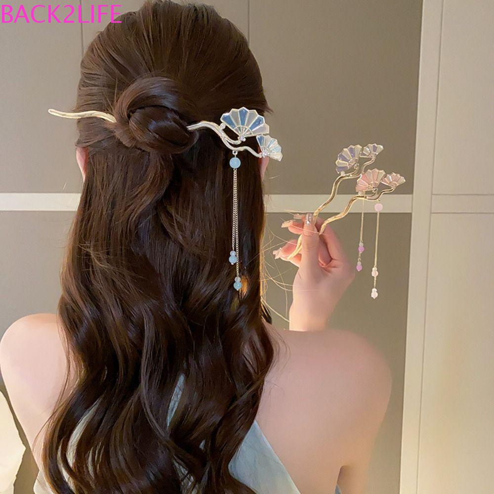 BACK2LIFE Trâm Cài Tóc Hình Quạt Rỗng Bằng Bạc Phong Cách Trung Hoa Tinh Tế Chống Trượt