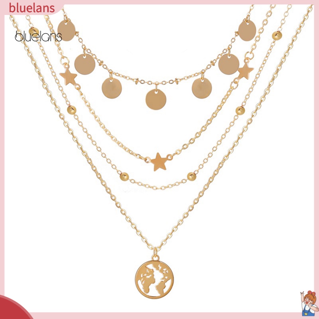 Vòng cổ Nhiều Lớp Mặt Tròn Hình Bản Đồ Có Thể Điều Chỉnh Cho Nữ