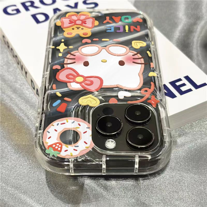 Ốp Điện Thoại Mềm Trong Suốt Họa Tiết Mèo / Bánh Donut Cho iPhone14promax 1312 / 11 7 / 8plus xr / sins LQI7
