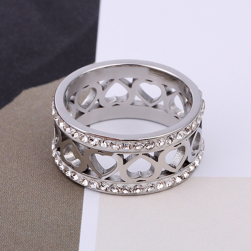 Nhẫn Thép Titan 9mm Đính Đá zircon Hình Trái Tim Phong Cách Mới Cho Nam Và Nữ