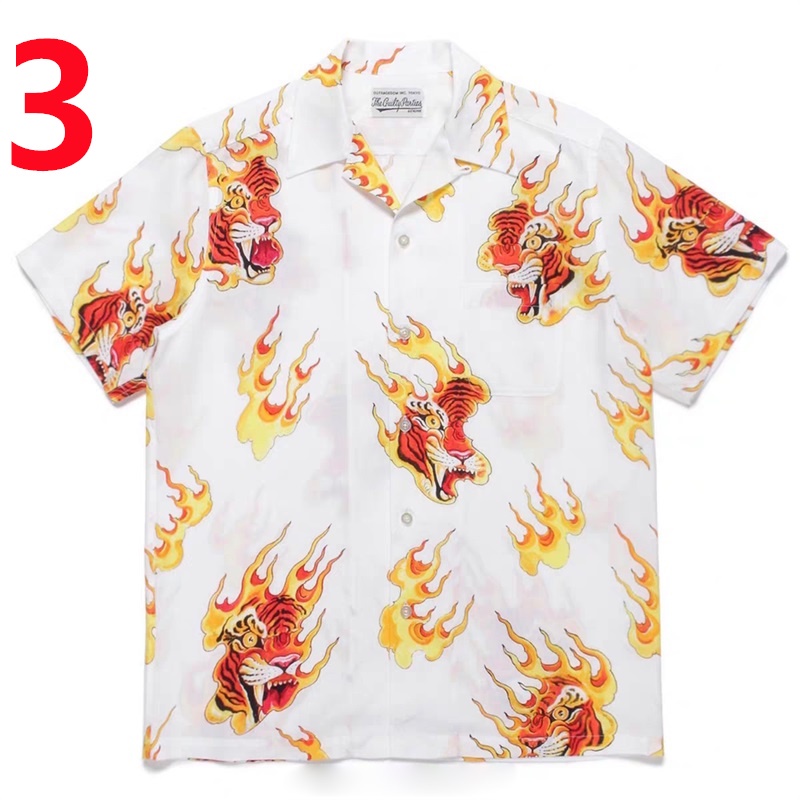 Áo Sơ Mi Tay Ngắn Dáng Rộng In Hình Ngọn Lửa WACKOMARIA Thời Trang Cho Cặp Đôi